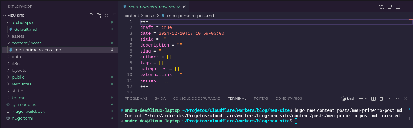 Imagem mostrando o arquivo recém criado